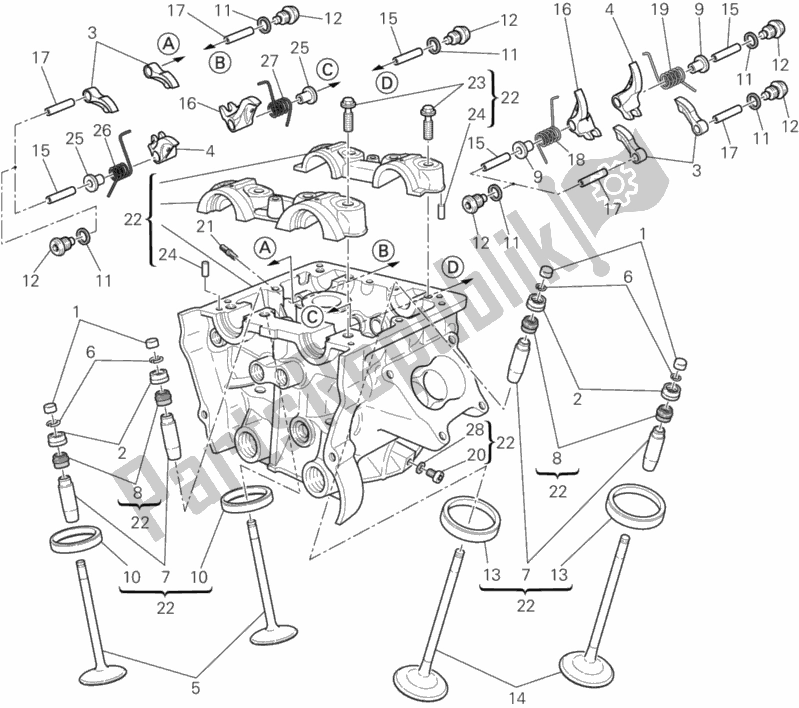 All parts for the Vertical Cylinder Head of the Ducati Diavel FL Thailand 1200 2016